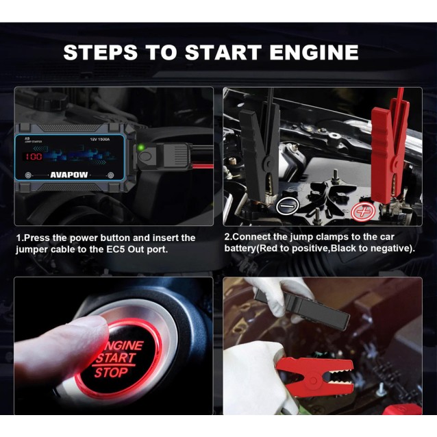 AVAPOW εκκινητής μπαταρίας αυτοκινήτου A9 με φακό, 12V/2500A, 8000mAh