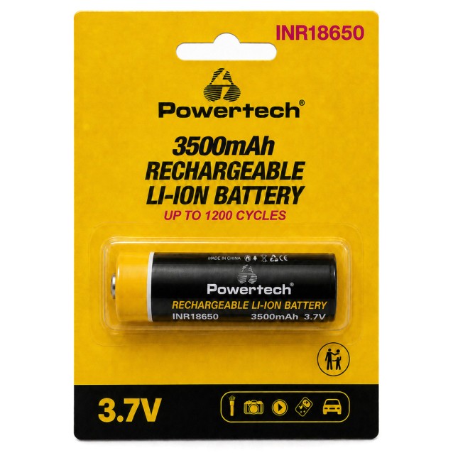POWERTECH επαναφορτιζόμενη μπαταρία Li-ion INR18650 PT-1615, 3500mAh, 3.7V, button top, 1τμχ POWERTECH επαναφορτιζόμενη μπαταρία Li-ion INR18650 PT-1615, 3500mAh, 3.7V, button top, 1τμχ