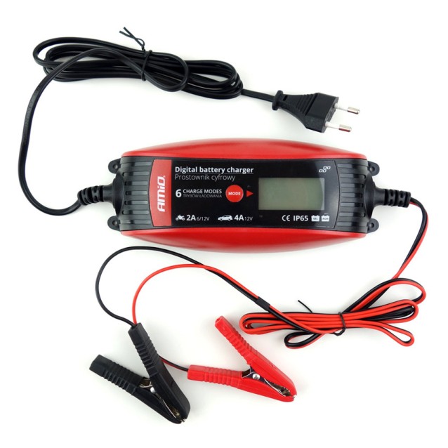 AMIO Ψηφιακός φορτιστής μπαταριών οχημάτων 02088, 6V/12V, 2A/4A
