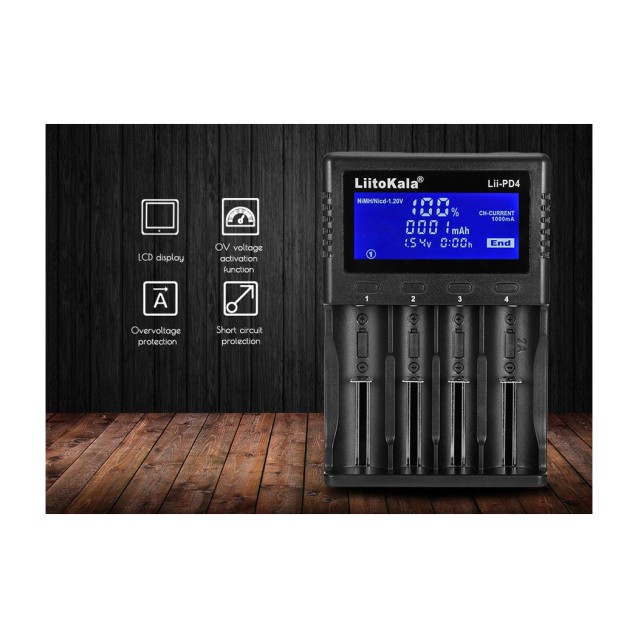 LIITOKALA φορτιστής LII-PD4 για μπαταρίες NiMH/CD, Li-Ion, IMR, 4 slots