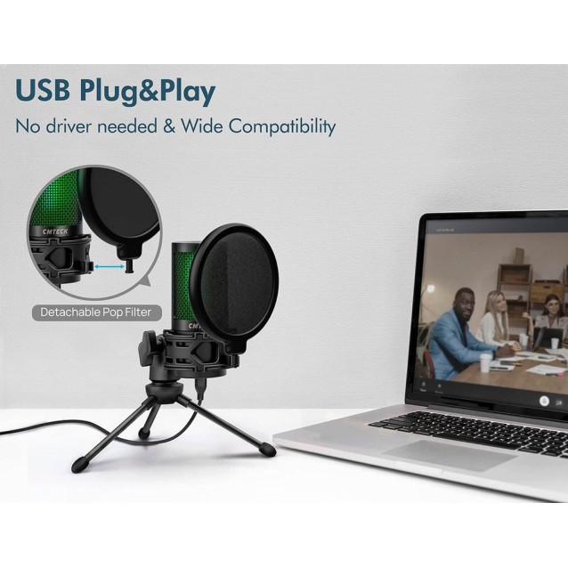 CMTECK επιτραπέζιο μικρόφωνο XM550 με pop φίλτρο, καρδιοειδές, USB, μαύρο