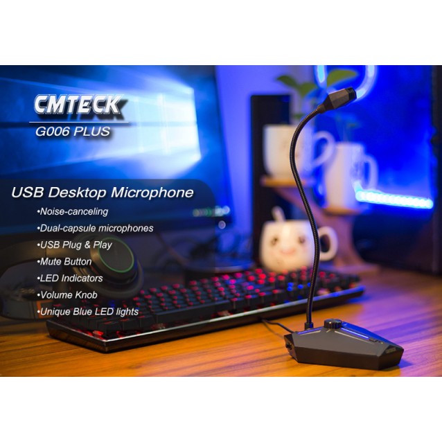 CMTECK επιτραπέζιο μικρόφωνο G006Plus με εύκαμπτο βραχίονα, omnidirectional, USB, μαύρο