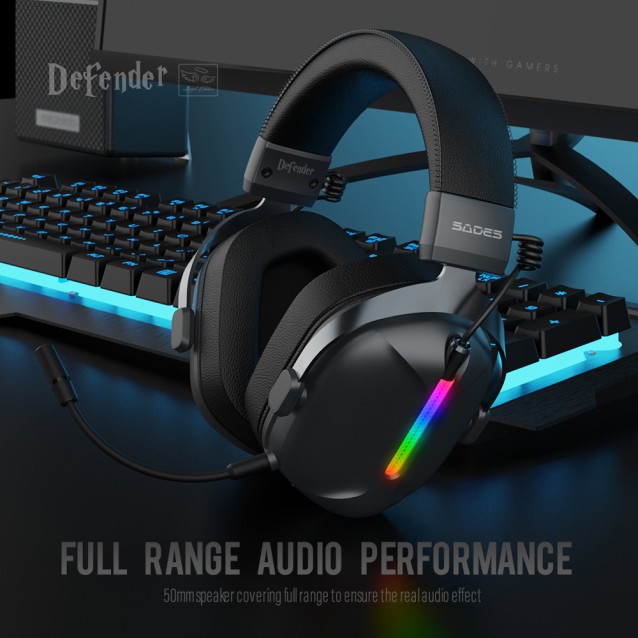SADES gaming headset Defender, ασύρματα & ενσύρματα, 50mm, 1050mAh, RGB, multi-platform, μαύρο
