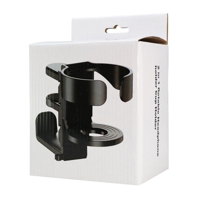 POWERTECH βάση ακουστικών & ποτηροθήκη γραφείου PT-1579, περιστρεφόμενη, μαύρη