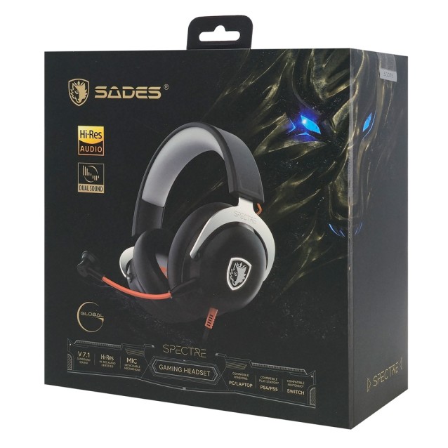 SADES gaming headset Spectre, USB σύνδεση, 50mm, V7.1 surround, multi-platform, μαύρο