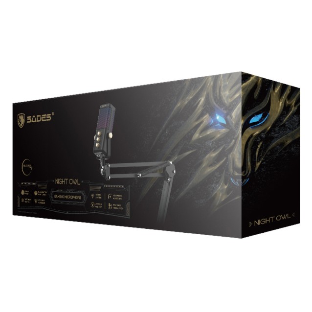 SADES gaming μικρόφωνο Night Owl με βάση γραφείου & επιτραπέζια, καρδιοειδές, USB, μαύρο