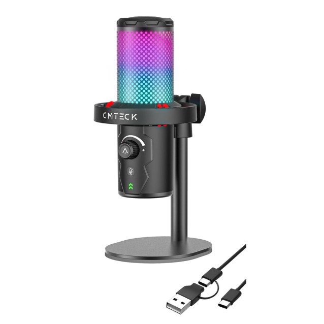 CMTECK επιτραπέζιο μικρόφωνο XM560, καρδιοειδές, USB/USB-C, RGB LED, μαύρο CMTECK επιτραπέζιο μικρόφωνο XM560, καρδιοειδές, USB/USB-C, RGB LED, μαύρο