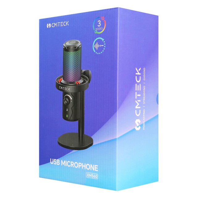 CMTECK επιτραπέζιο μικρόφωνο XM560, καρδιοειδές, USB/USB-C, RGB LED, μαύρο