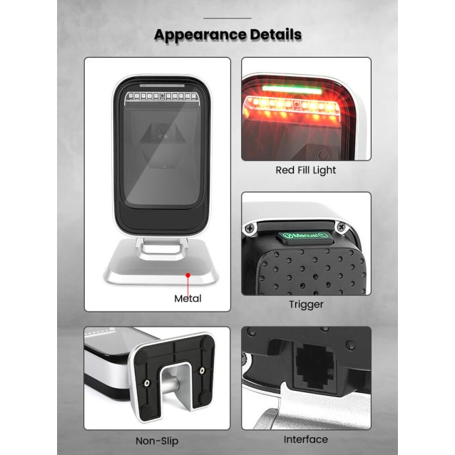 NG BAR-2403 BARCODE SCANNER ΠΑΓΚΟΥ ΟΡΘΟΓΩΝΙΟ, 2D, USB