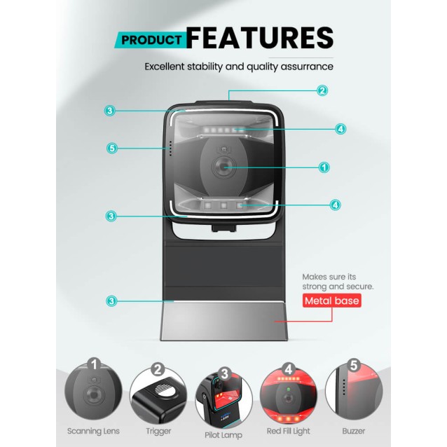 NG BAR-2402 BARCODE SCANNER ΠΑΓΚΟΥ ΤΕΤΡΑΓΩΝΟ, 2D, USB (171573)