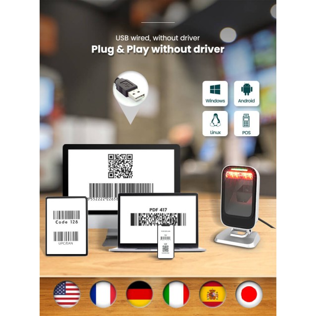 NG BAR-2403 BARCODE SCANNER ΠΑΓΚΟΥ ΟΡΘΟΓΩΝΙΟ, 2D, USB