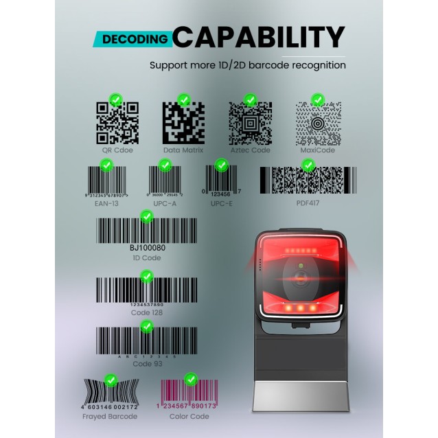 NG BAR-2402 BARCODE SCANNER ΠΑΓΚΟΥ ΤΕΤΡΑΓΩΝΟ, 2D, USB (171573)
