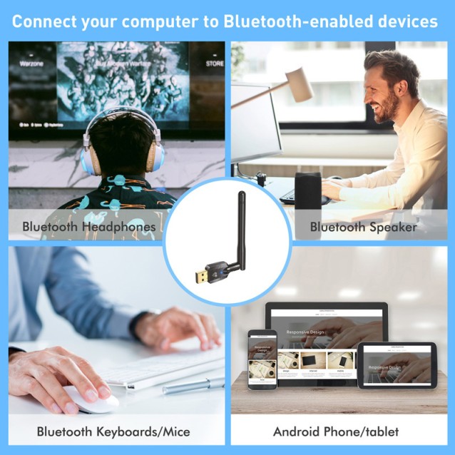 POWERTECH USB Bluetooth 5.4 αντάπτορας PT-1385 με εμβέλεια έως 100m