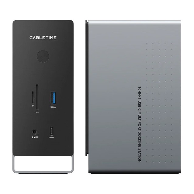 CABLETIME docking station CT-DK181-AG, 16 θυρών, USB-C σύνδεση, 100W PD, 1000Mbps, MST, γκρι