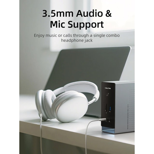 CABLETIME docking station CT-DK181-AG, 16 θυρών, USB-C σύνδεση, 100W PD, 1000Mbps, MST, γκρι