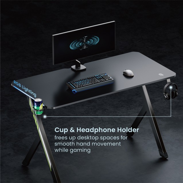 POWERTECH gaming γραφείο PT-1498 με RGB φωτισμό, 120x60x75cm, μαύρο