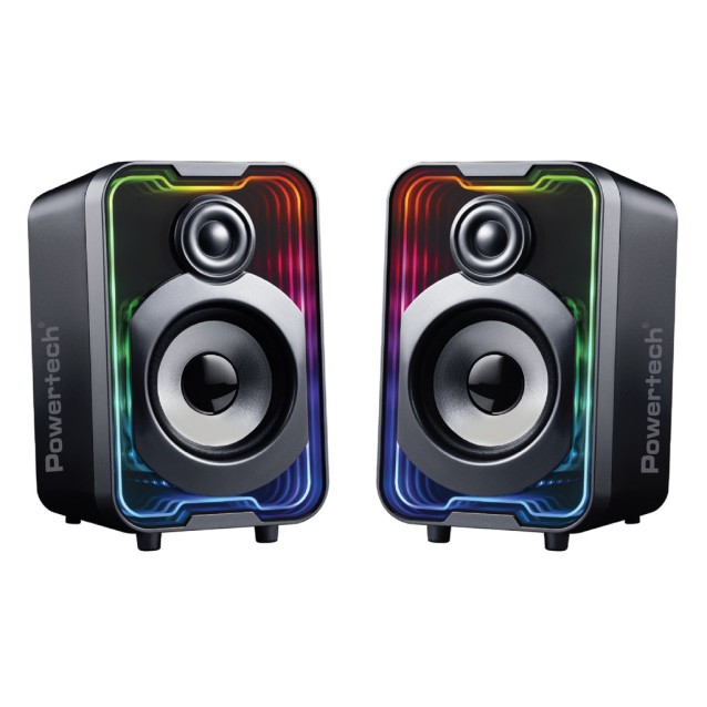 POWERTECH ηχεία PT-1575 με RGB φωτισμό, 2x 5W, Bluetooth & USB/USB-C, μαύρα