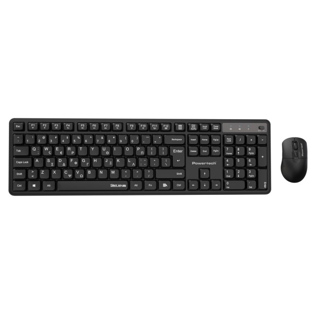 POWERTECH set ασύρματο ποντίκι & πληκτρολόγιο PT-1541, 2.4GHz, αθόρυβο, μαύρο