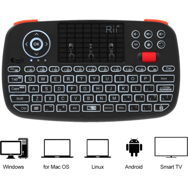 RIITEK ασύρματο mini πληκτρολόγιο i4, backlit, Bluetooth & 2.4GHz, μαύρο