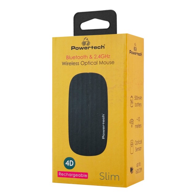 POWERTECH ασύρματο ποντίκι PT-1381, 2.4GHz & Bluetooth, έως 1600DPI, 500mAh, μαύρο