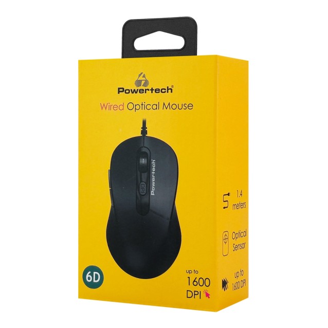 POWERTECH ενσύρματο ποντίκι PT-1467, οπτικό, έως 1600DPI, μαύρο