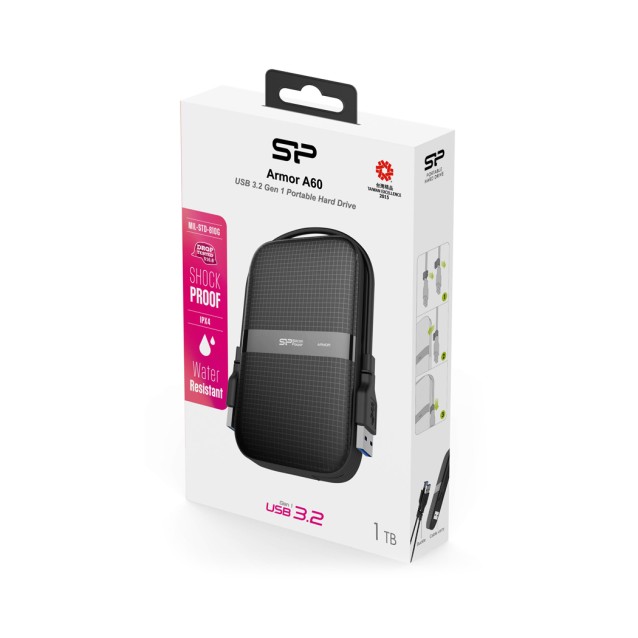 SILICON POWER εξωτερικός HDD Armor A60, 1TB, USB 3.2, μαύρος