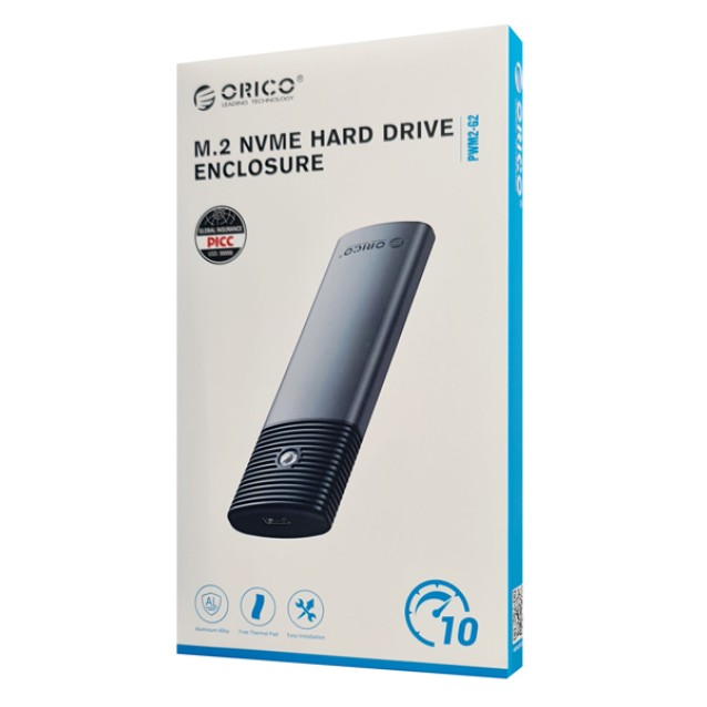 ORICO θήκη για Μ.2 NVMe SSD PWM2-G2-BK-EP, 10Gbps, έως 4TB, μαύρη