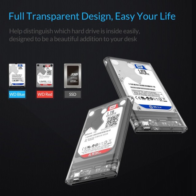 ORICO θήκη για 2.5" SATA HDD/SSD 2139C3, 5Gbps, διάφανη