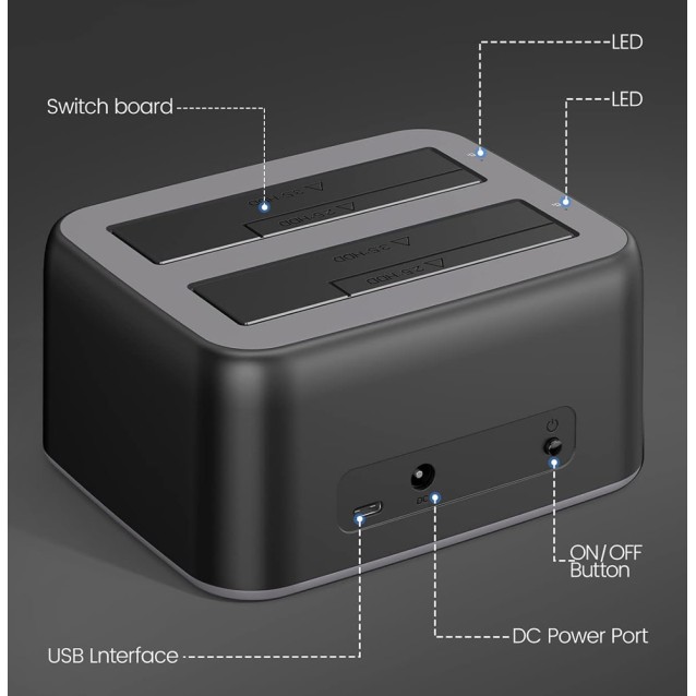 ORICO docking station για 2.5" ή 3.5" SATA HDD/SSD 6829C3-V1, 2 θέσεων, 5Gbps, μαύρο