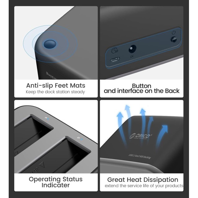 ORICO docking station για 2.5" ή 3.5" SATA HDD/SSD 6829C3-V1, 2 θέσεων, 5Gbps, μαύρο