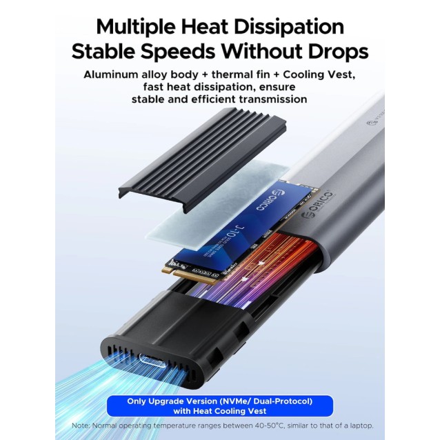 ORICO θήκη για M.2 NVME/NGFF SSD AXM2S-G2, 10Gbps, tool free, γκρι