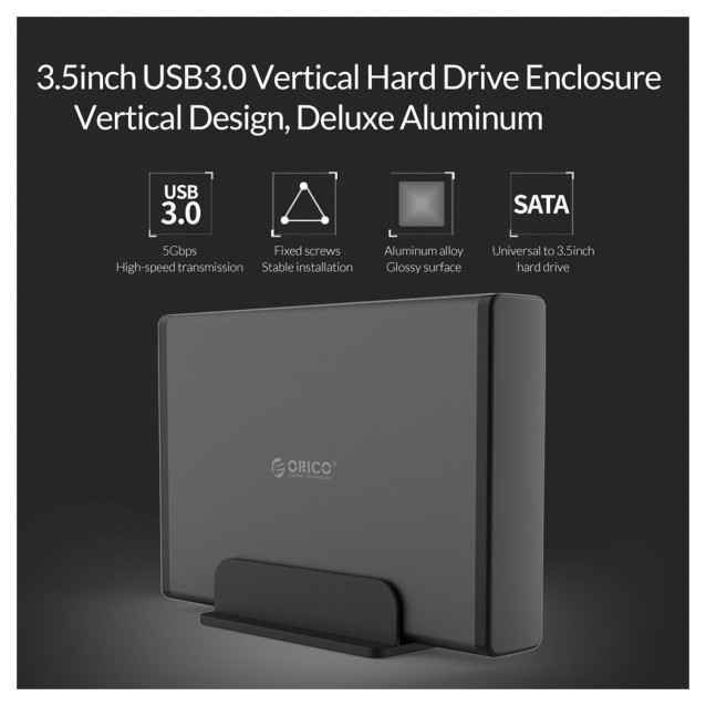 ORICO εξωτερική θήκη για 3.5" HDD 7688U3, USB3.0, 5Gbps, έως 12TB, μαύρη