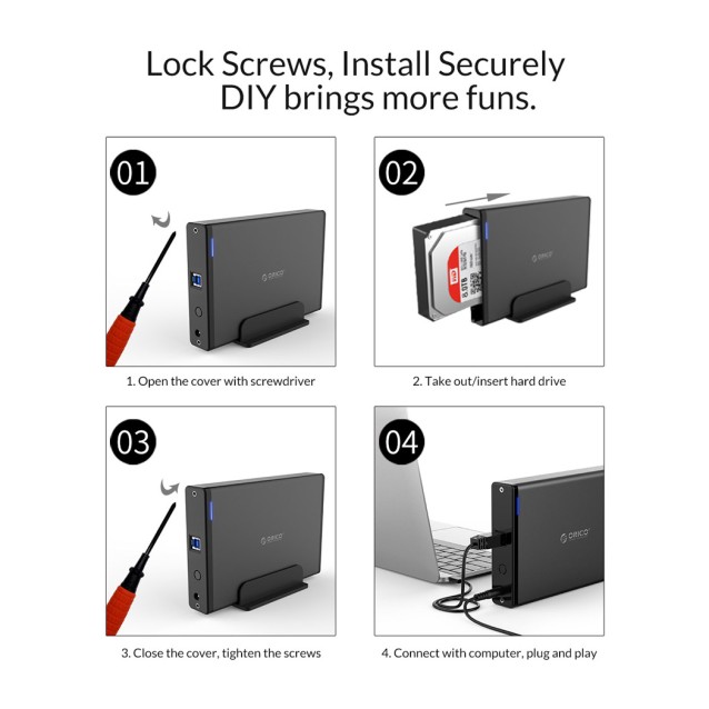 ORICO εξωτερική θήκη για 3.5" HDD 7688U3, USB3.0, 5Gbps, έως 12TB, μαύρη