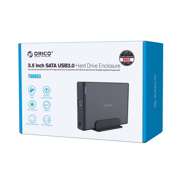 ORICO εξωτερική θήκη για 3.5" HDD 7688U3, USB3.0, 5Gbps, έως 12TB, μαύρη