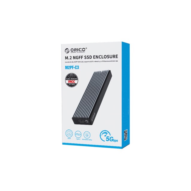 ORICO θήκη για Μ.2 B key SSD M2PF-C3, USB 3.1, 5Gbps, έως 2TB, μαύρο
