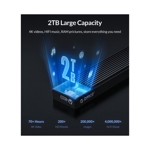 ORICO θήκη για Μ.2 B key SSD M2PF-C3, USB 3.1, 5Gbps, έως 2TB, μαύρο