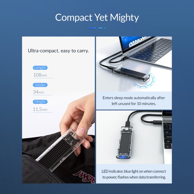 ORICO θήκη για Μ.2 B key SSD TCM2F-C3, USB3.1, 5Gbps, έως 2TB, μαύρο