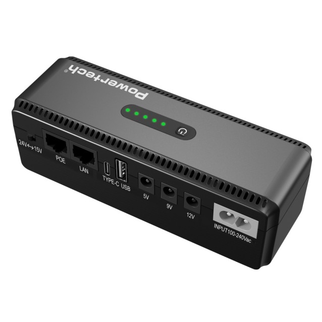POWERTECH mini DC UPS PT-1436, 18W, 8800mAh, 3x DC, USB/USB-C/LAN/POE, μαύρο