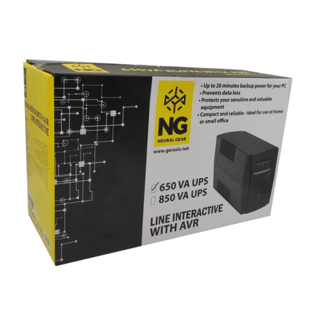 NG UPS 650VA/390W ΜΕ AVR, LINE INTERACTIVE, 2 SCHUKO, 1x 12v7A - LCD - USB ΘΥΡΑ & RJ11-RJ45