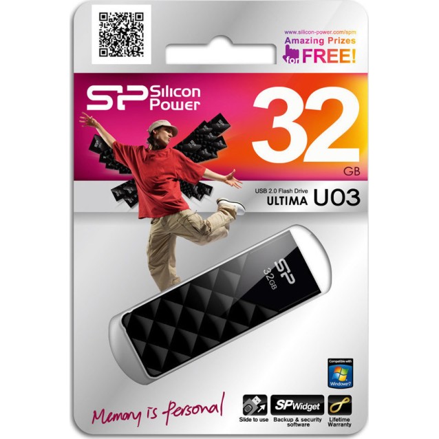SILICON POWER USB Flash Ultima U03, 32GB, USB 2.0, μαύρο