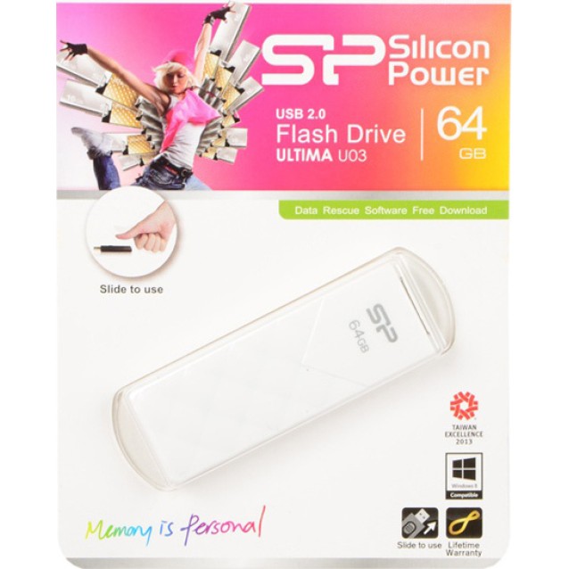 SILICON POWER USB Flash Ultima U03, 64GB, USB 2.0, λευκό