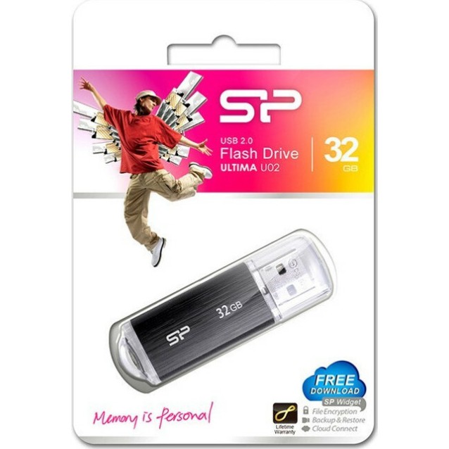 SILICON POWER USB Flash Drive Ultima U02, 32GB, USB 2.0, μαύρο