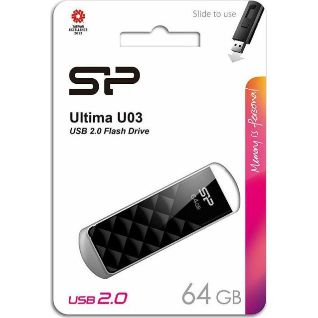 SILICON POWER USB Flash Ultima U03, 64GB, USB 2.0, μαύρο