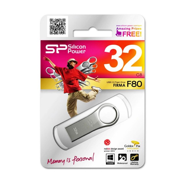 SILICON POWER USB Flash Drive Firma F80, 32GB, USB 2.0, ασημί