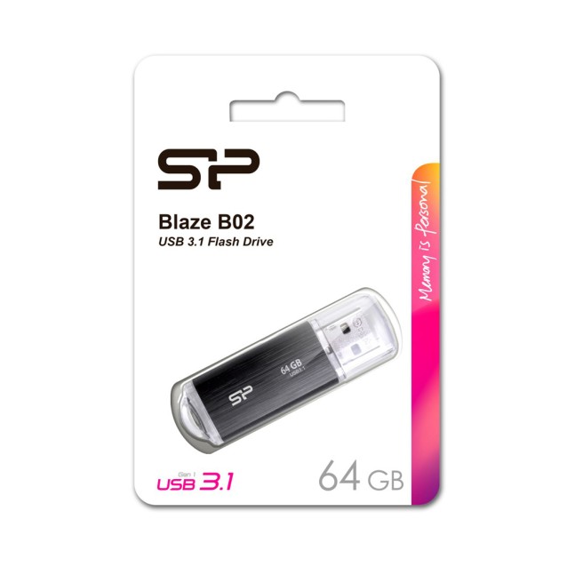 SILICON POWER USB Flash B02, 64GB, USB 3.2 Gen1, μαύρο