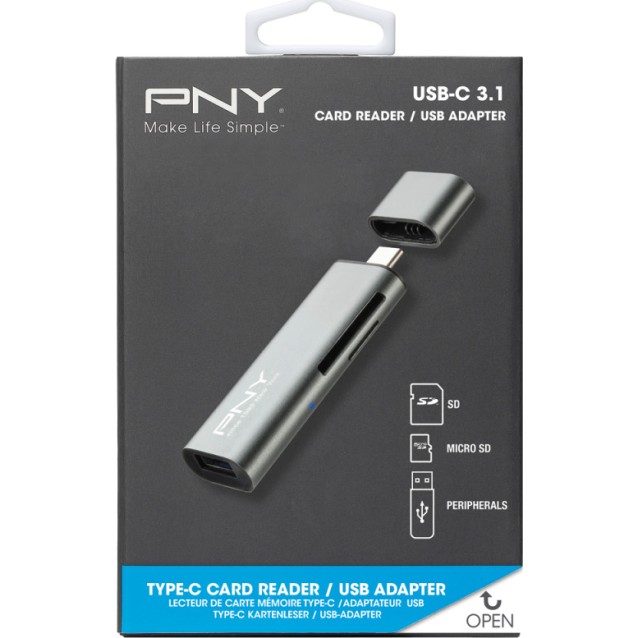 PNY R-TC-UA-3N1E01-RB - USB-C card reader για κάρτες MicroSD & SD, με υποδοχή USB A