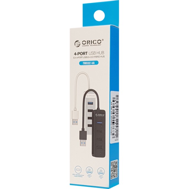 ORICO USB hub TWU32-4A, 4x θυρών, USB 3.0, 5Gbps, USB σύνδεση, μαύρο