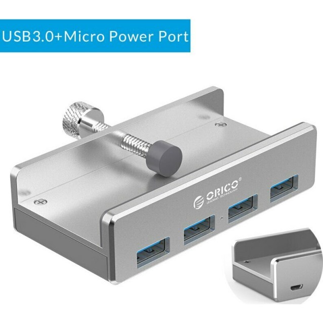ORICO USB hub MH4PU-P με σφιγκτήρα, 4x θυρών, 5Gbps, USB σύνδεση, ασημί