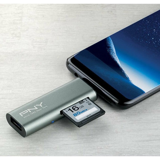 PNY R-TC-UA-3N1E01-RB - USB-C card reader για κάρτες MicroSD & SD, με υποδοχή USB A