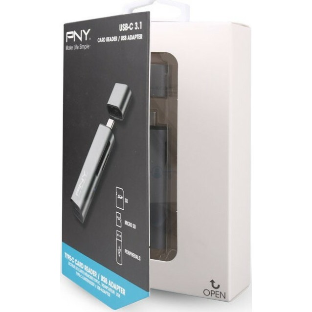 PNY R-TC-UA-3N1E01-RB - USB-C card reader για κάρτες MicroSD & SD, με υποδοχή USB A
